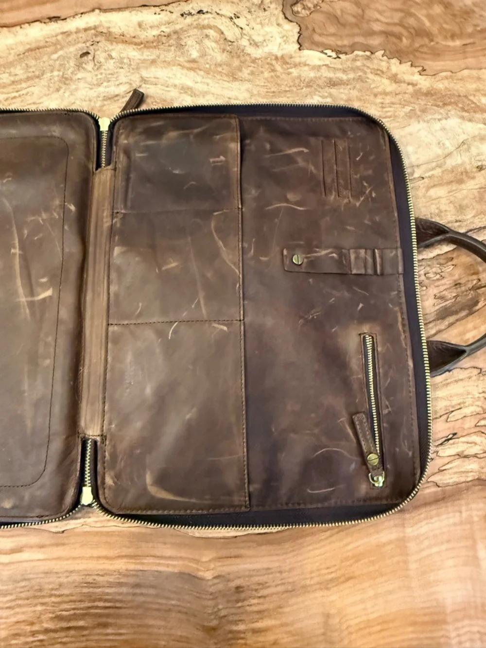 Men's Brown Leather Briefcase with Detachable Strap